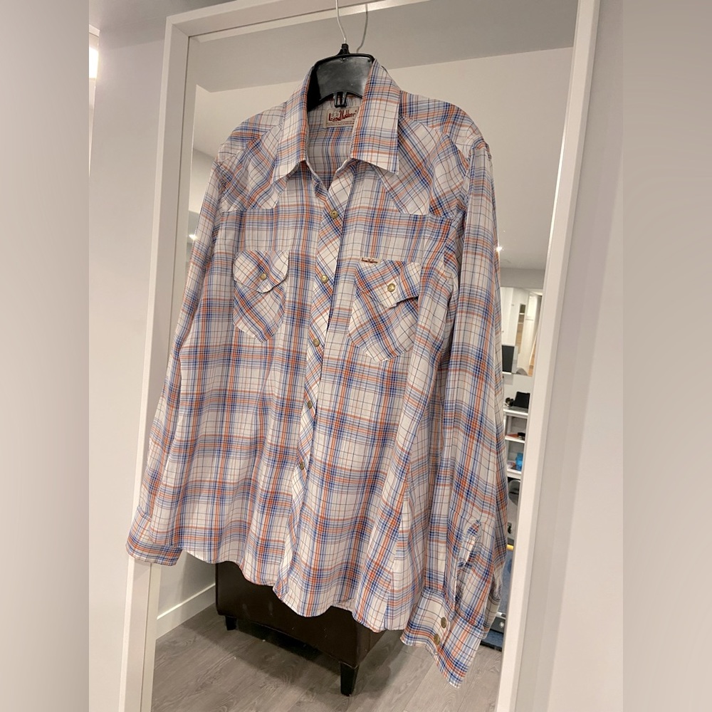 Vintage 1970-80s Landlubber Plaid Bullet Snaps Western Shirt